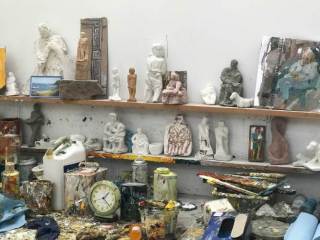 Stanley Lewis studio with sculptures