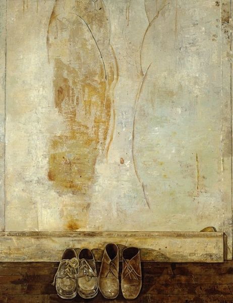 Joel's Shoes, 1974-1975, oil on wood panel, 64 x 48 inches
