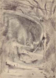 Edwin Dickinson, Hawthorne's Garden 1935, Pencil and Charcoal, 14 x 9 inches