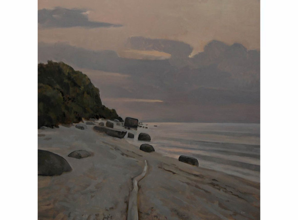 Elizabeth Wilson, Sunset, Greenport II, oil on panel, 24 x 24, 2012 - 2014
