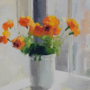Orange Flowers, 2013 Oil and pencil on panel, 16 x 16 in.