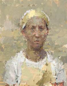 Self Portrait with Headband, 2007 Oil on linen on masonite 14 x 11 inches