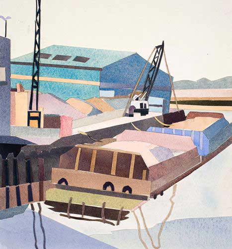 Barges, 2009, Watercolor and Collage, 8¼" x 7¾”