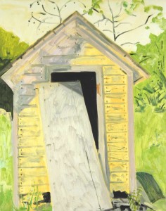 THE YELLOW OUTHOUSE 1999, oil on masonite, 17 5/8 x 14 inches