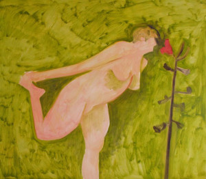 "Nude Sniffing Red Flower" 2010 Oil on masonite, 18 x 20 inches (image courtesy of the National Academy)