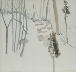 Snow Covered Outcroppings, 1977, oil on masonite, 15 x 15 3/4 inches