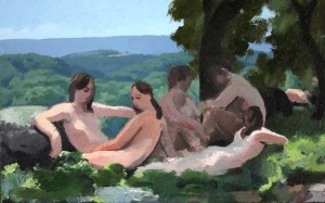 Bathers in a Summer Landscape, 10x13 oil on linen 2014