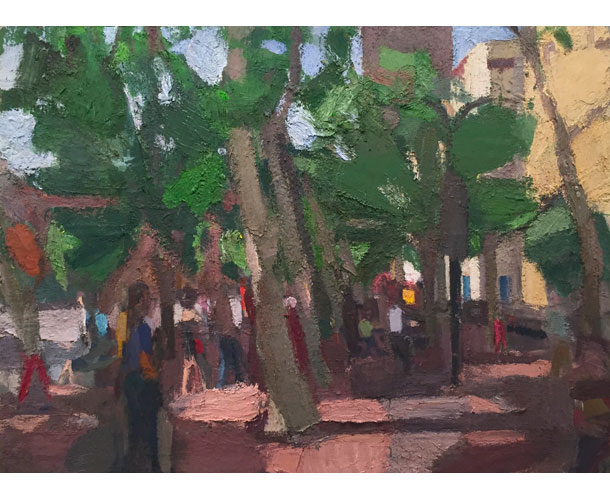 Leaning Trees, Early Morning 40" x 54" Oil on linen 2013-15 image courtesy of the artist and Lori Bookstein Fine Art