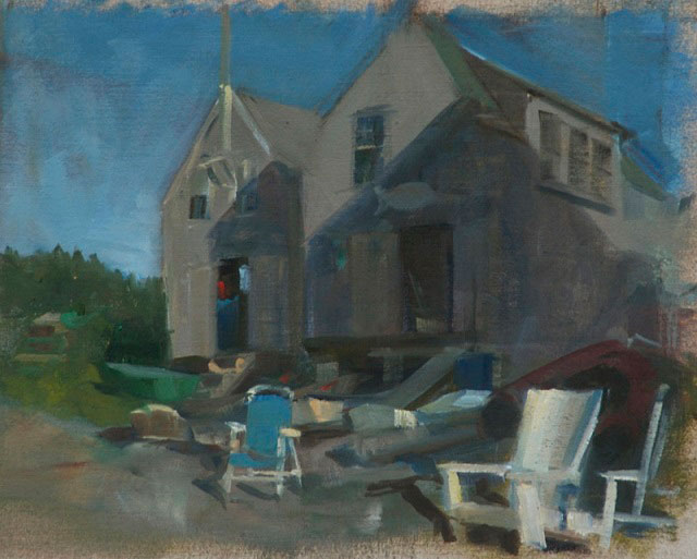 Blue and White Chairs, oil on linen, 9" x 11"