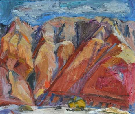Borrego Badlands Red cliff Wash, oil on board 20x24 2015