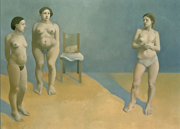 Three Nude Women and Chair, 1970, 69 3/4 X 95 1/4 inches, oil on linen 