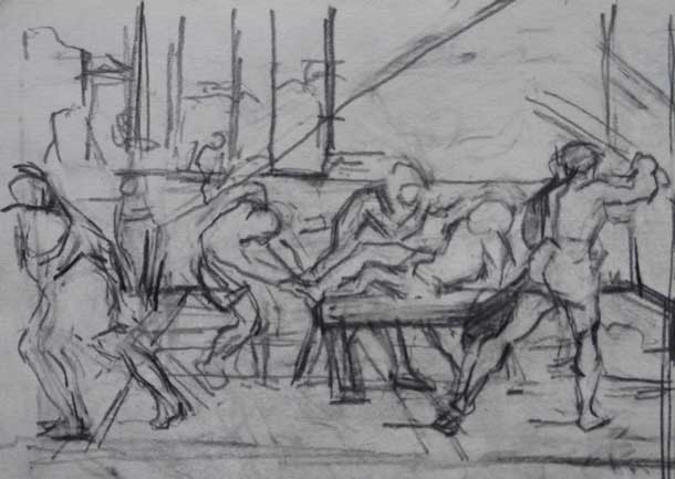 After Domenichino, Martyrdom of St. Andrew, 2011, 4 1/2 x 6 inches pencil on paper (not reproduced in the catalogue)