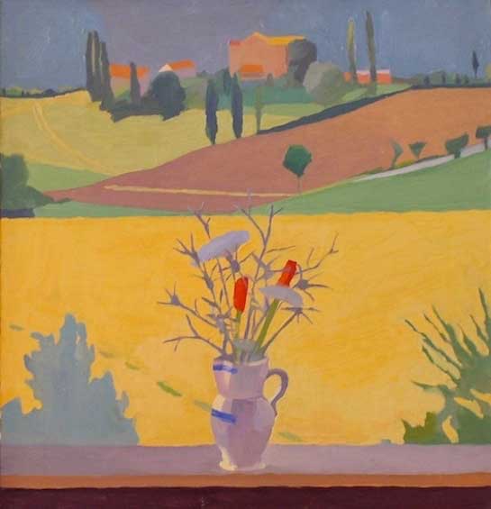 Still Life, View of Olga's House, 1984, 18x18", oil on canvas