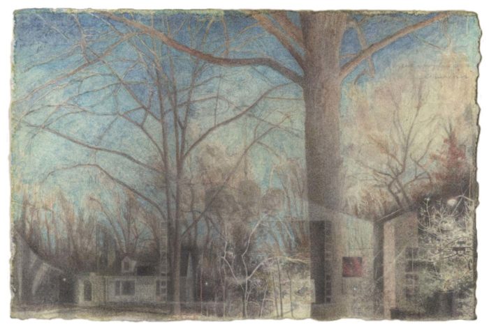 Landscape with Four Lights,4 1/8 x 6" watercolor and graphite on Fabriano paper, 2015
