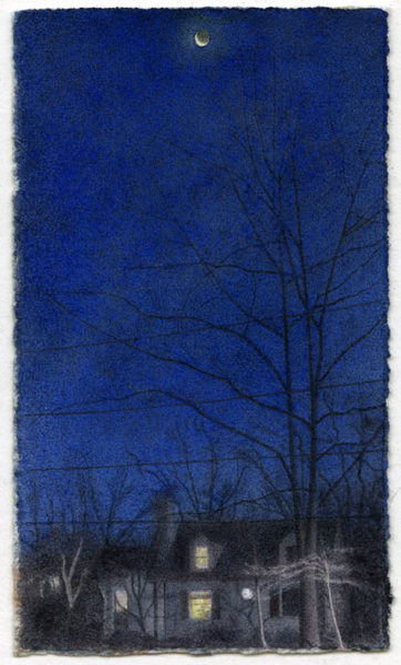 House and Moon, watercolor, graphite, and conte crayon on Fabriano paper, 3 3/4 x 2 1/4" 2011 