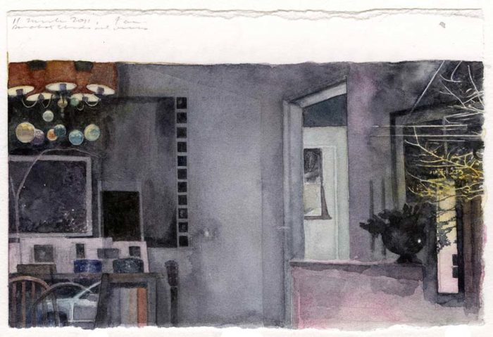 Reflection: 11 March 2011, Work In Progress Sheet: 4 x 6" watercolor and graphite on Fabriano paper, First state. 