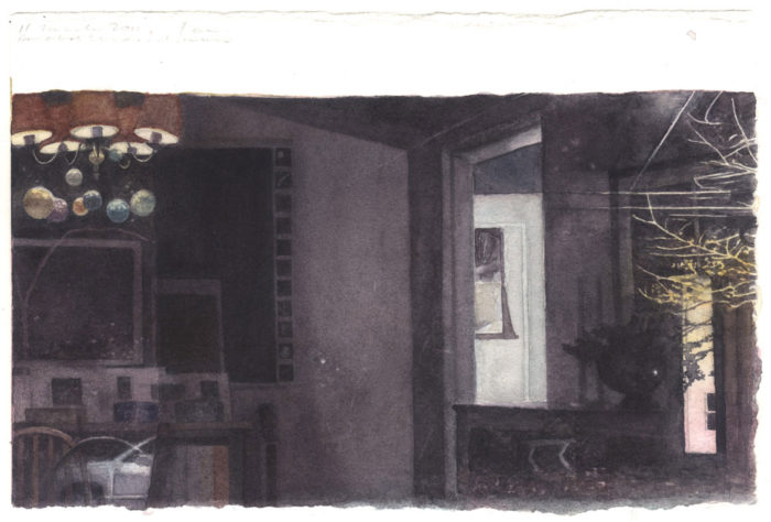 Reflection: 11 March 2011, 4 x 6" watercolor, conte crayon, and graphite on Fabriano paper, Second state.