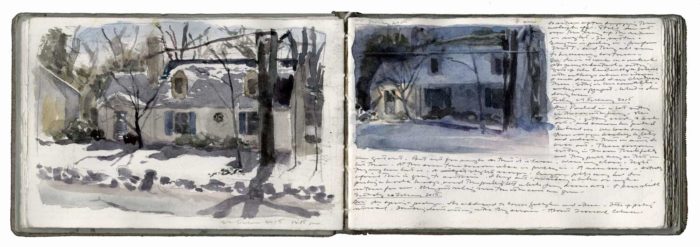 Late Winter / Midsummer 2015 Bound volume containing 104 pages. Sheet size of the original book is approximately 6 x 4 inches. Primary media include watercolor, pen and ink, and graphite. 