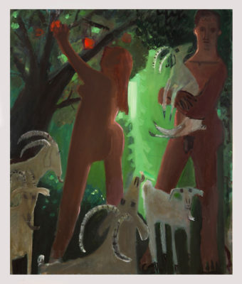 Adam and Eve and the Goats (2016), oil on canvas, 64 x 54 in.