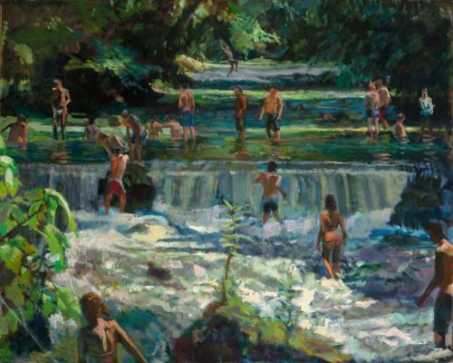 Garden with River Swimmers, 48 X 60 inches, oil on linen