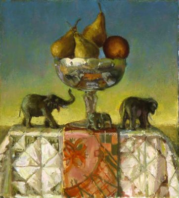 Pears and Elephant Walk, 24 x 22 inches, oil on linen